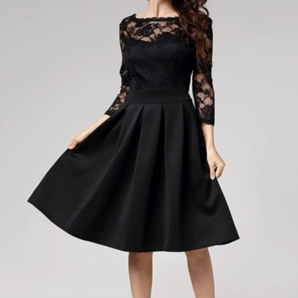 Miusol Womans Black Lace Cocktail Midi Dress Size Large Whimsigoth